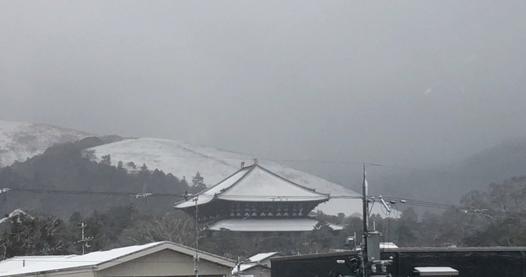 雪の若草山・東大寺